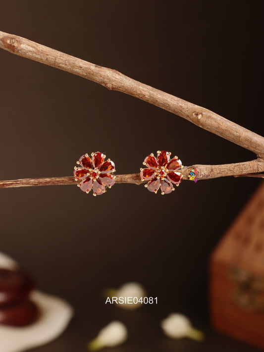 "Dark Red Stone Small Ear Studs "