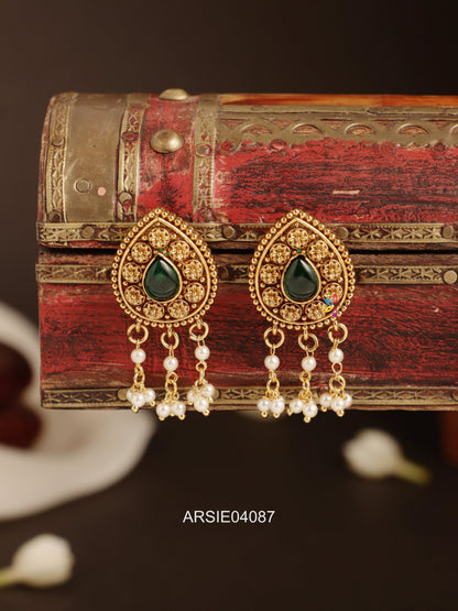 Floral Antique Tear Drop Pearl Earrings