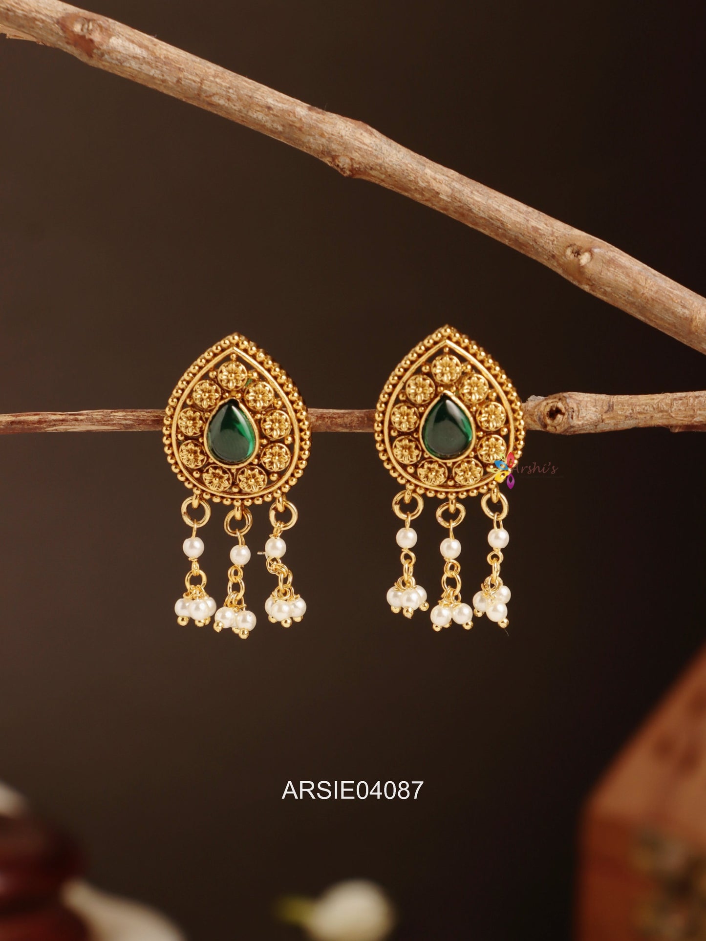 Floral Antique Tear Drop Pearl Earrings