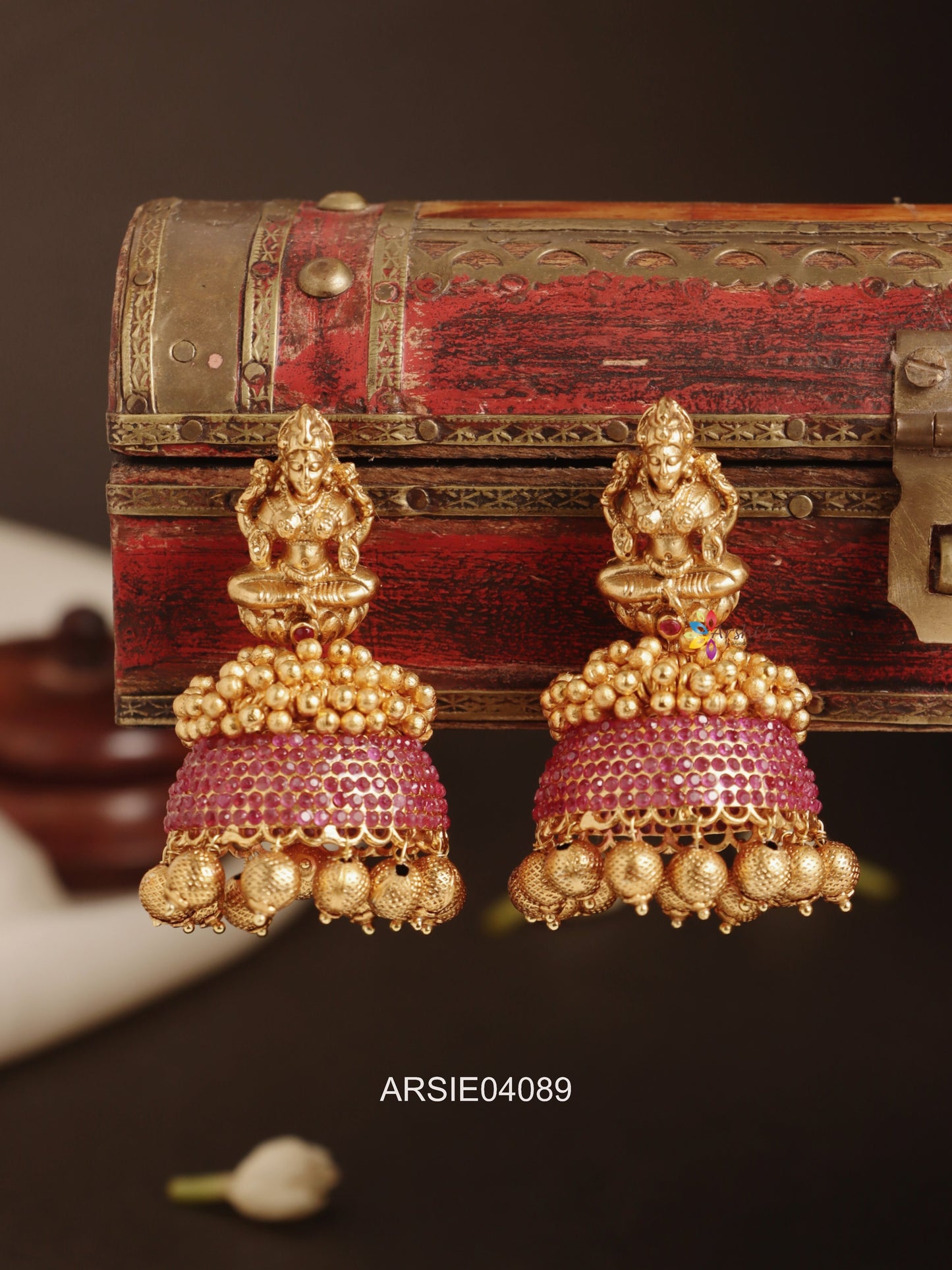 Lakshmi Red Stone Jhumka