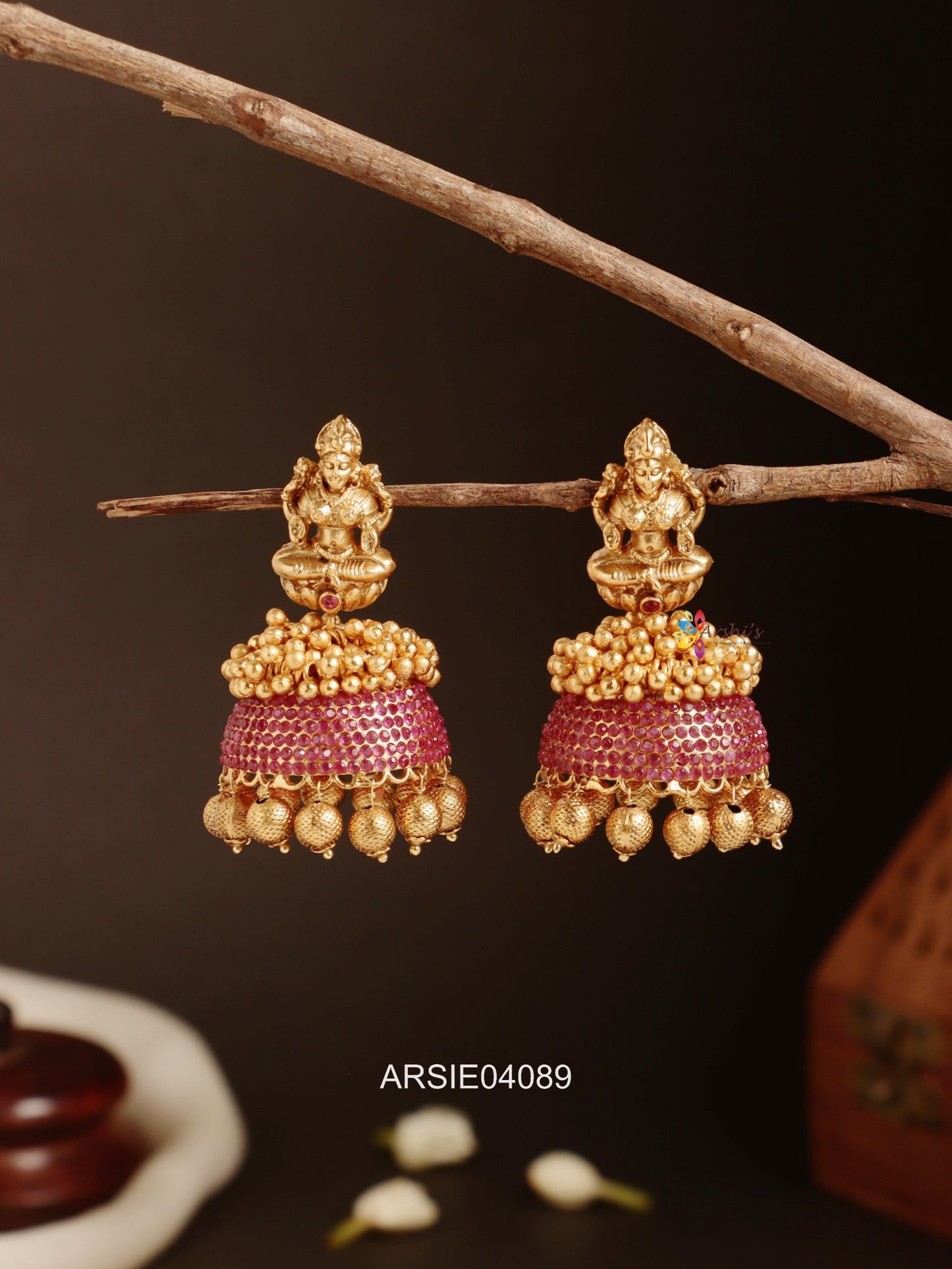 Lakshmi Red Stone Jhumka