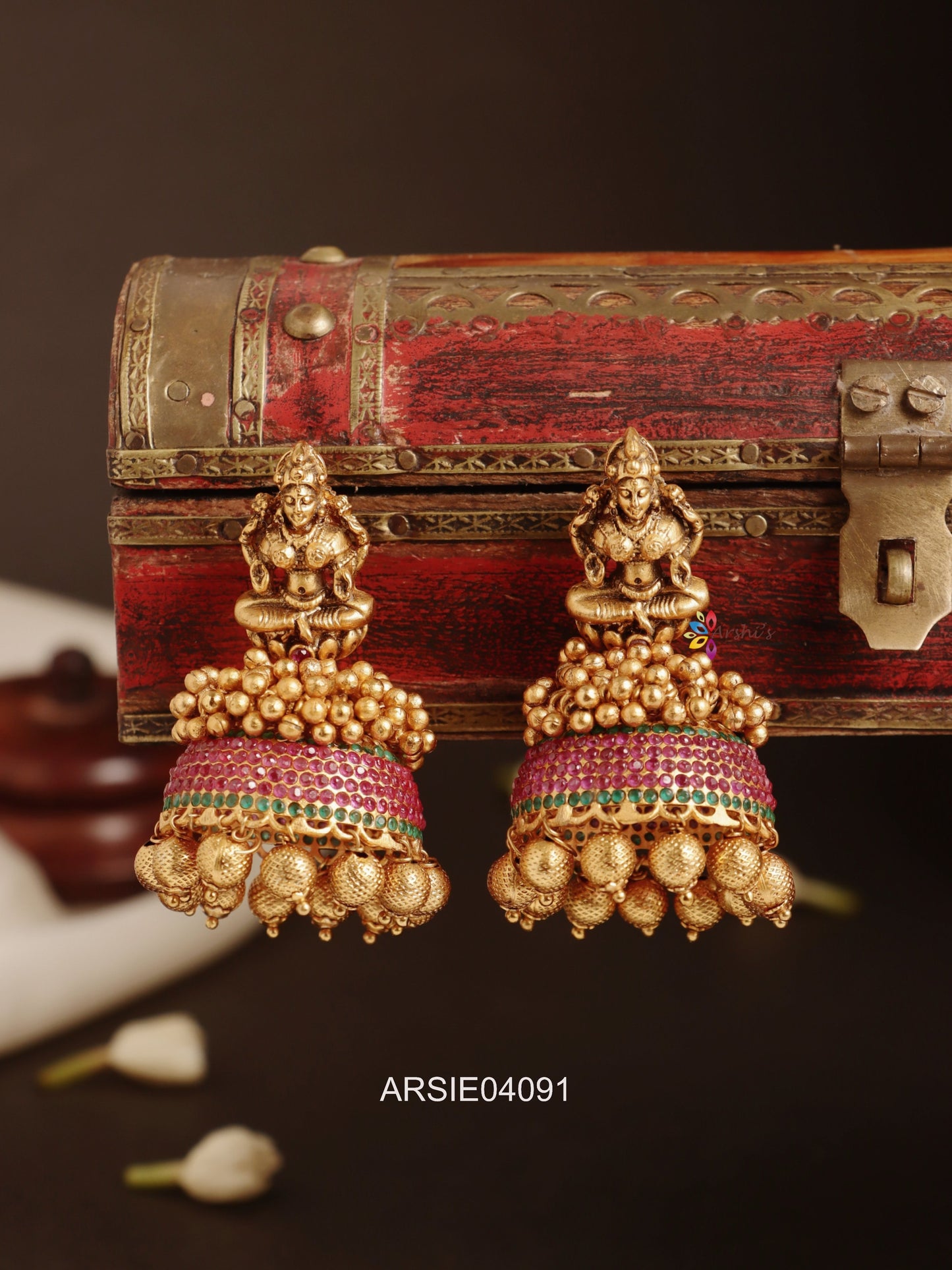 Lakshmi Red and Green Stone Jhumka