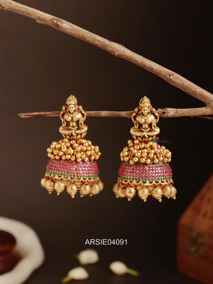 Lakshmi Red and Green Stone Jhumka