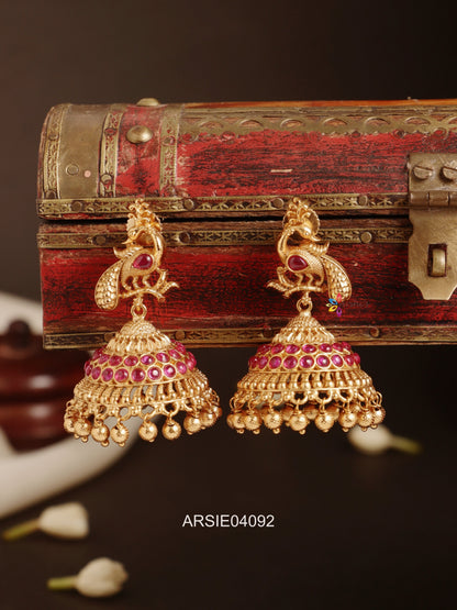 Peacock Red Stone Jhumka