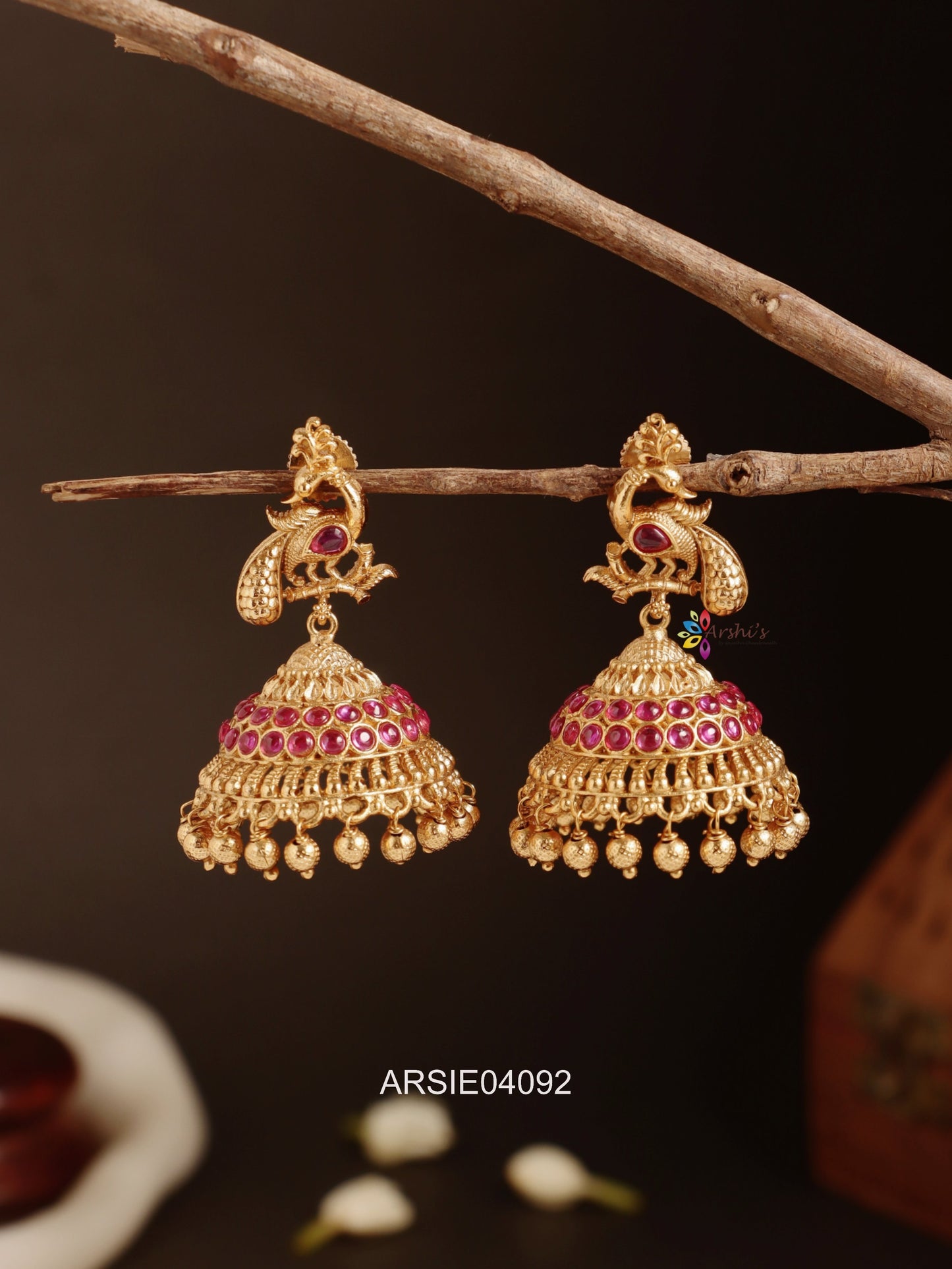 Peacock Red Stone Jhumka