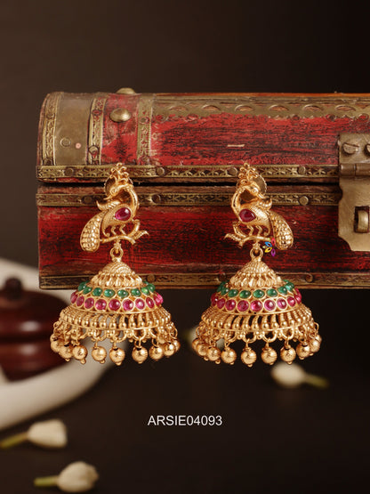 Peacock Red and Green Stone Jhumka