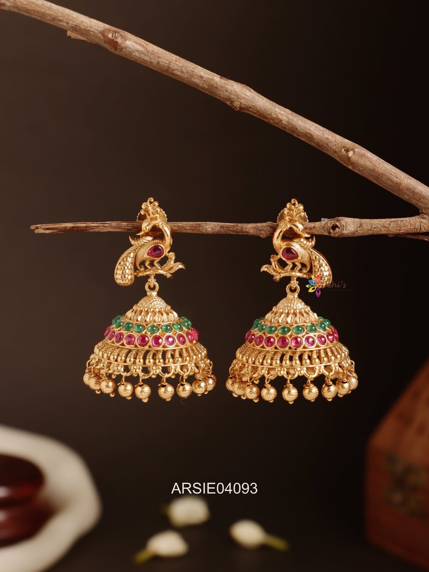 Peacock Red and Green Stone Jhumka