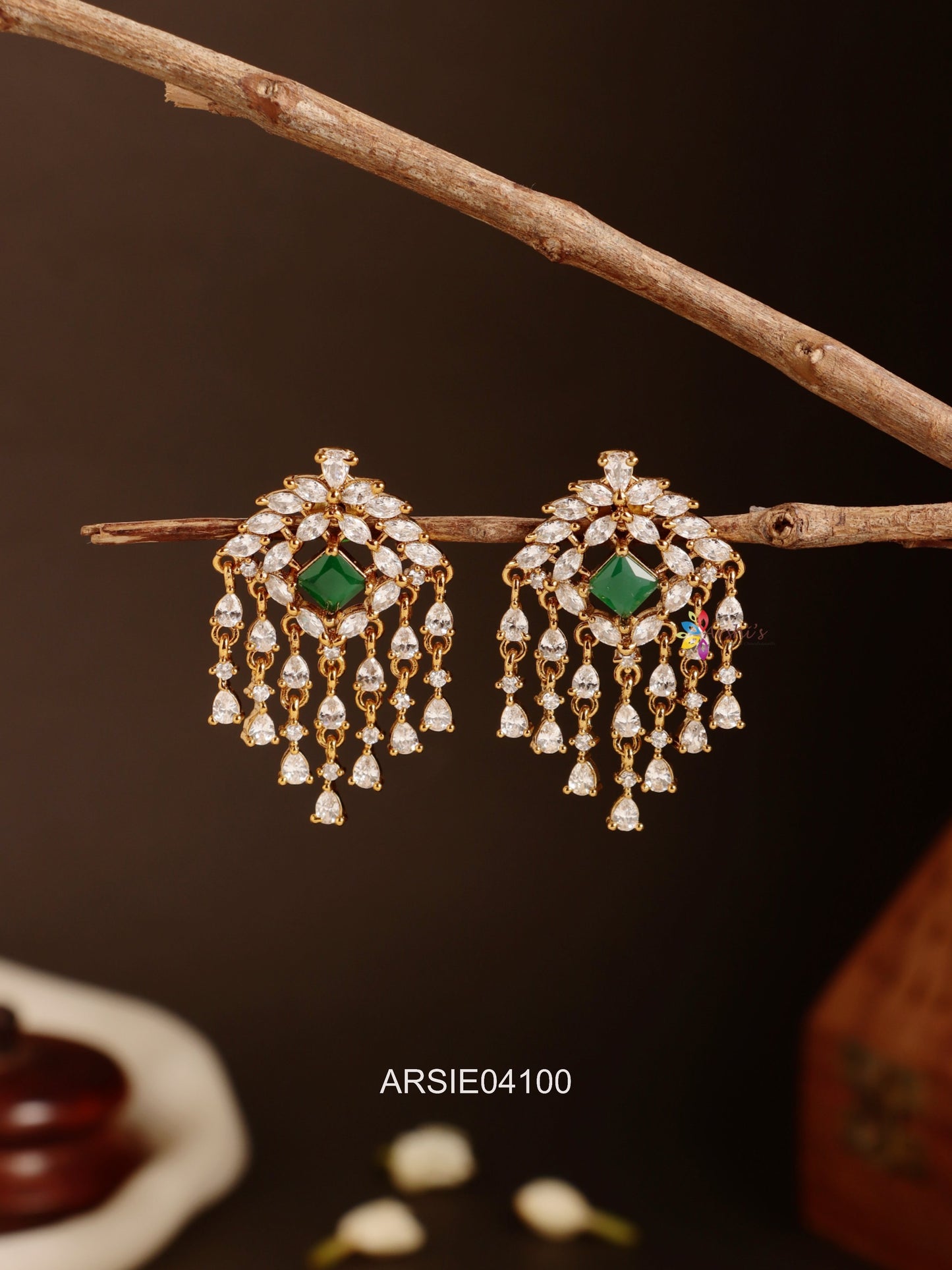 Green and AD Stone Drop Earrings