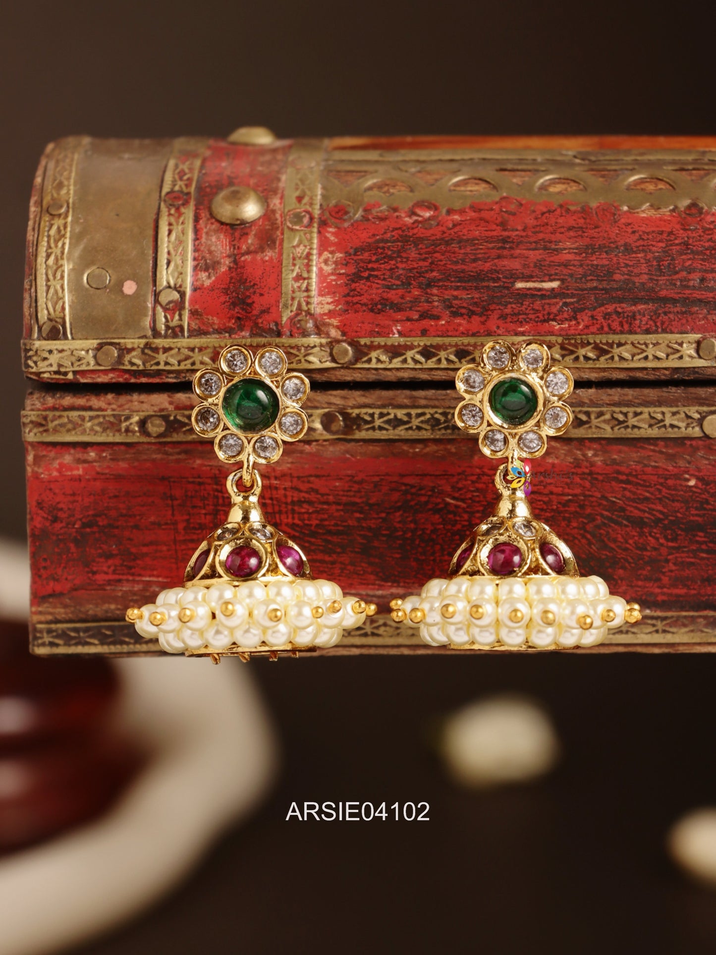 Stone Pearl Studded Jhumka