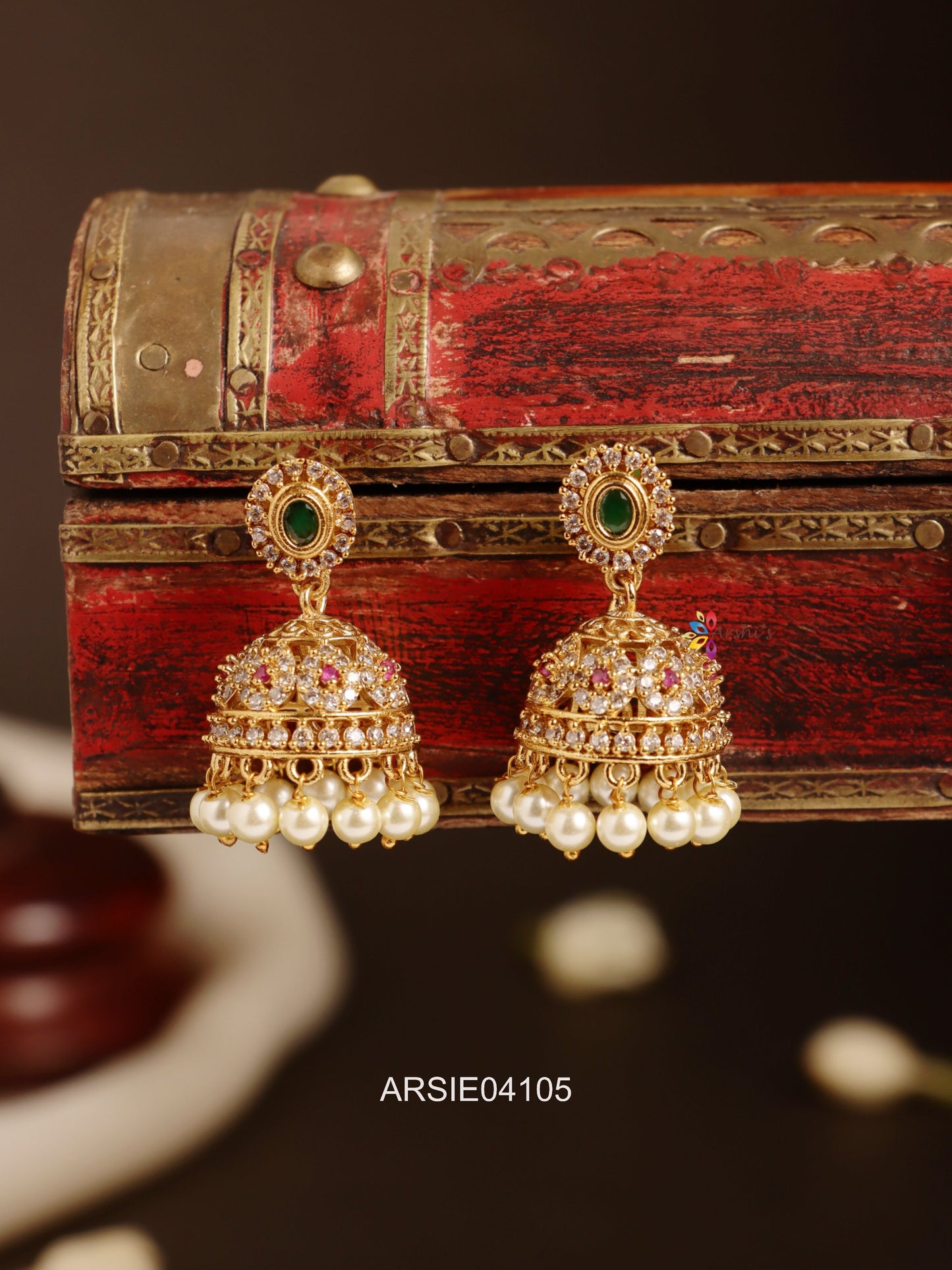 Emerald and White Stone Jhumka