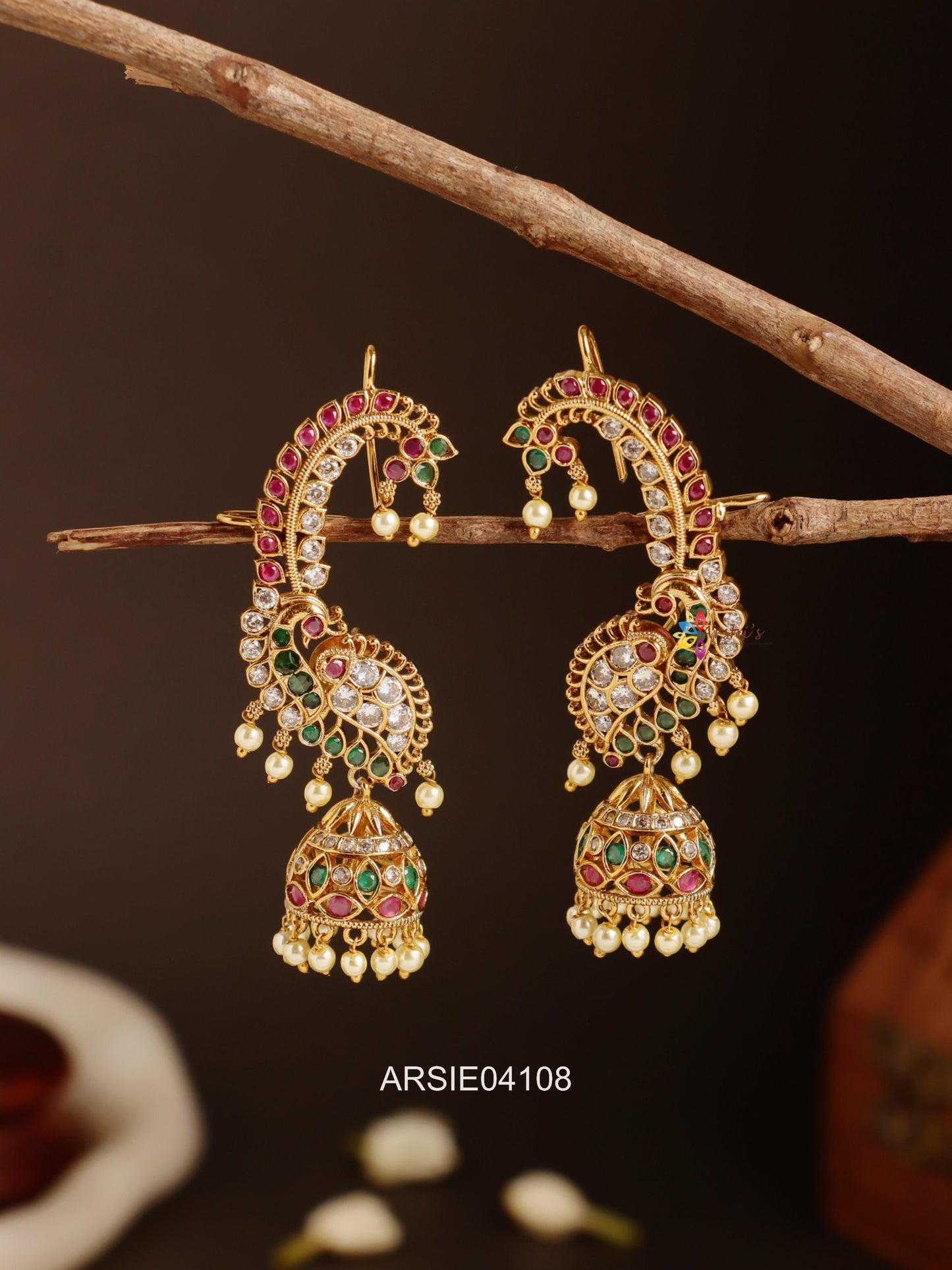 Peacock Multi Stone Earcuffs
