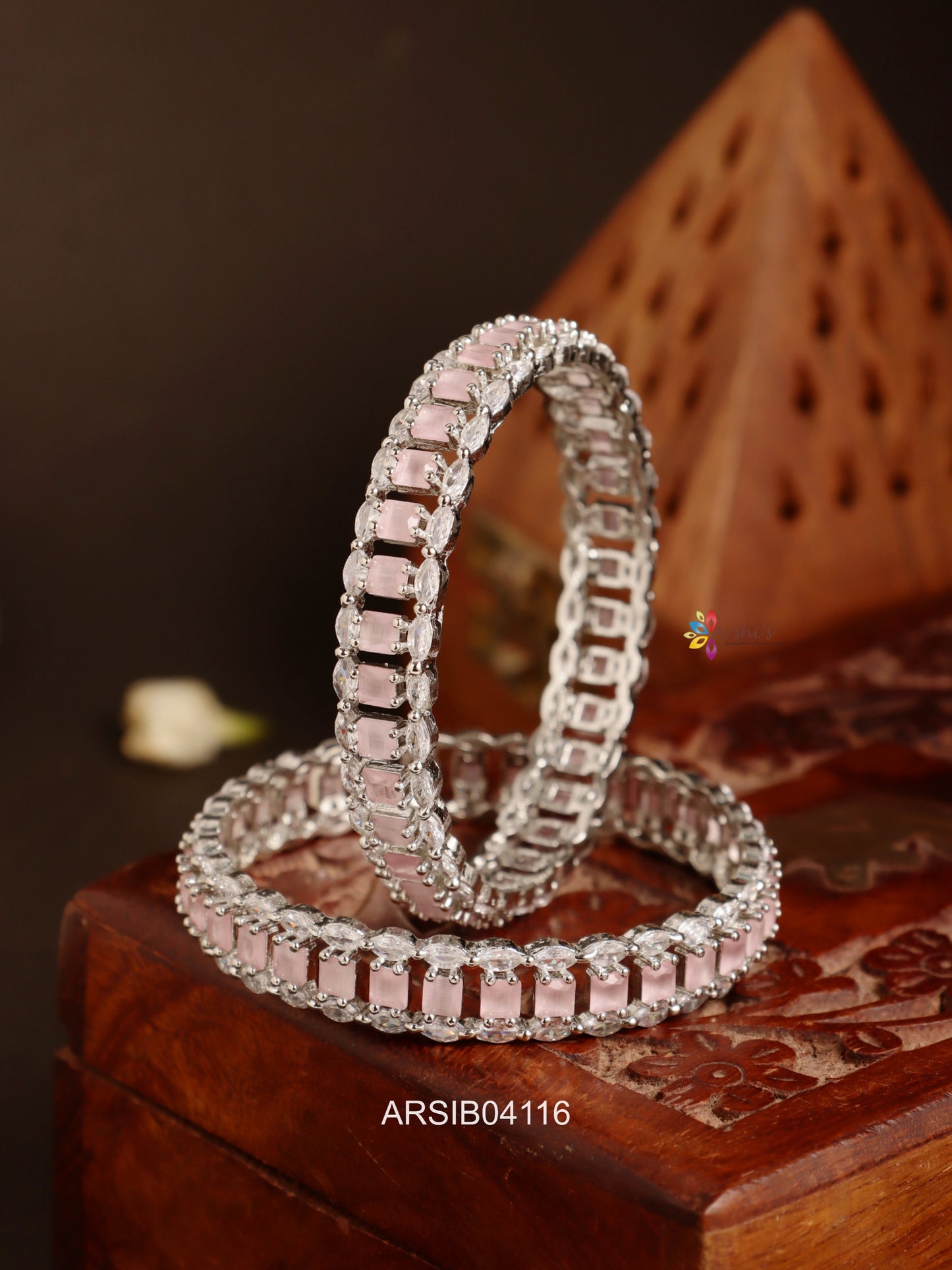 Rhodium Polish Pink AD Stone Bangles