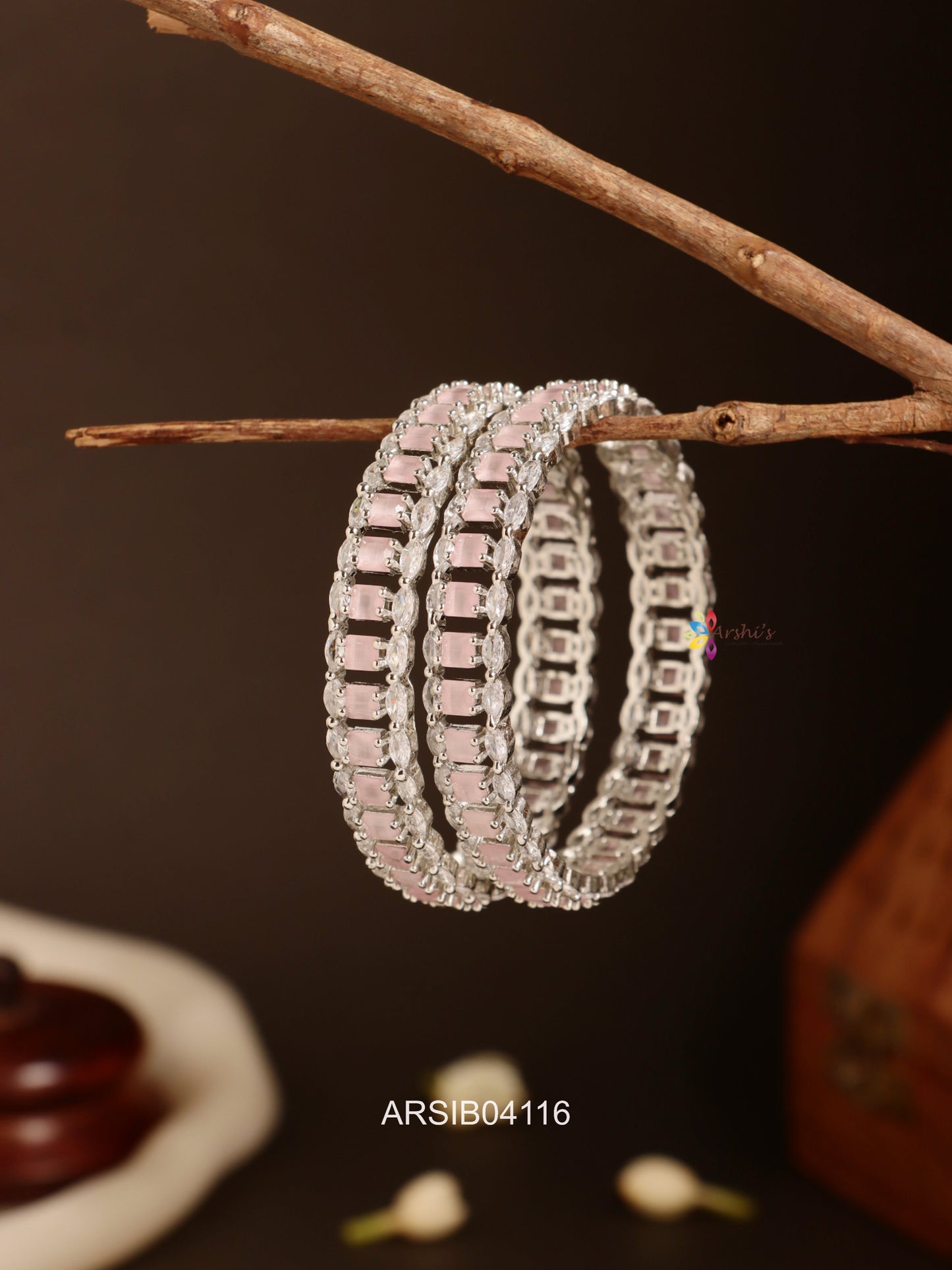 Rhodium Polish Pink AD Stone Bangles