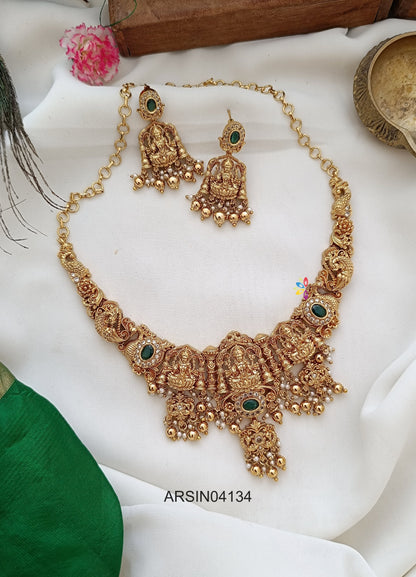 Matte Three Lakshmi Gold Drop Necklace