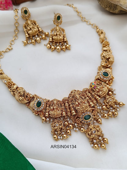 Matte Three Lakshmi Gold Drop Necklace