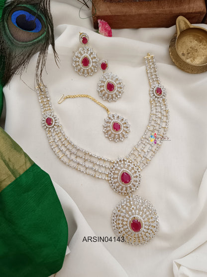 Gold Polish Diamond Look Like Ruby Necklace