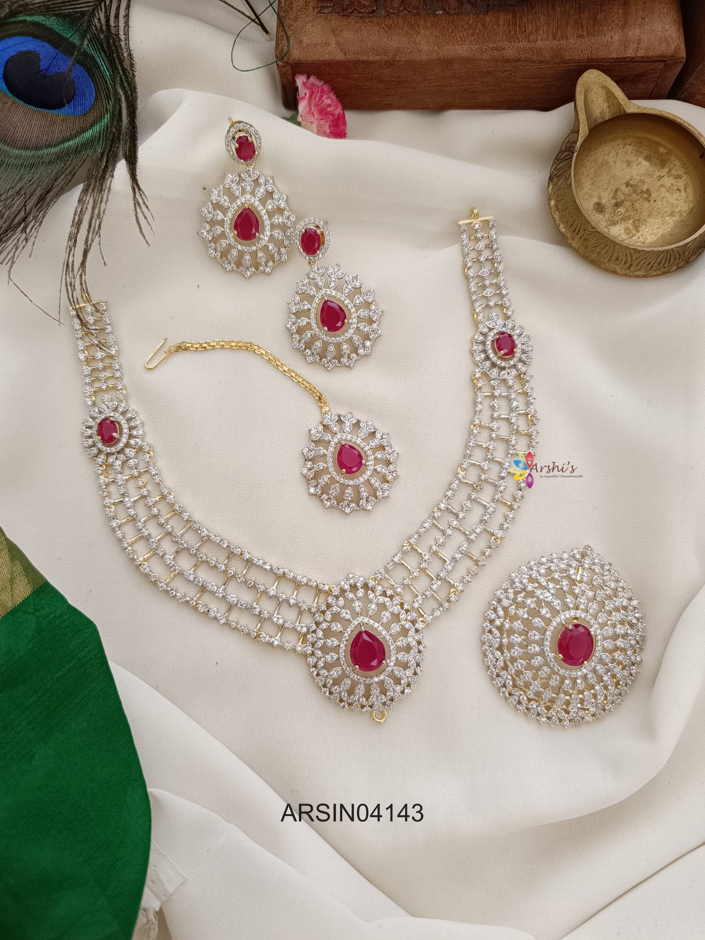 Gold Polish Diamond Look Like Ruby Necklace