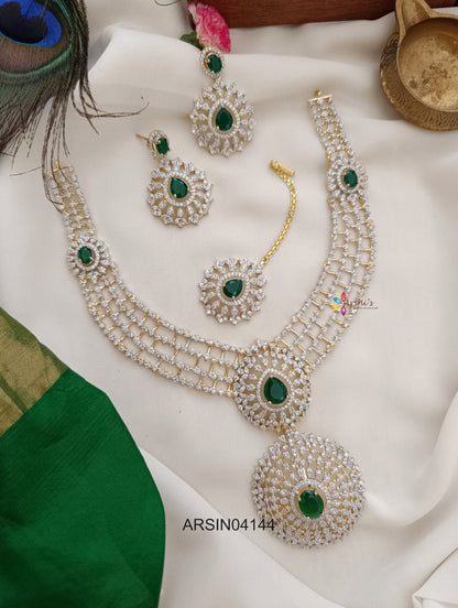 Gold Polish Diamond Look Like Green Necklace