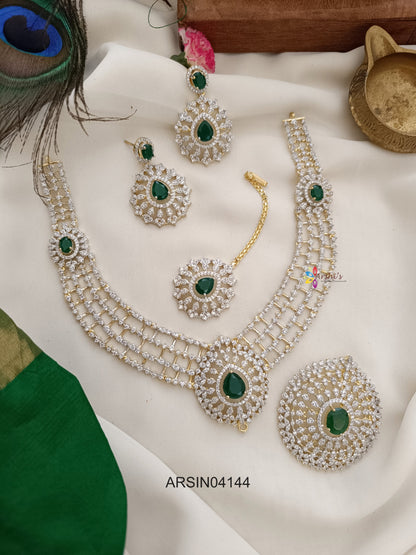 Gold Polish Diamond Look Like Green Necklace