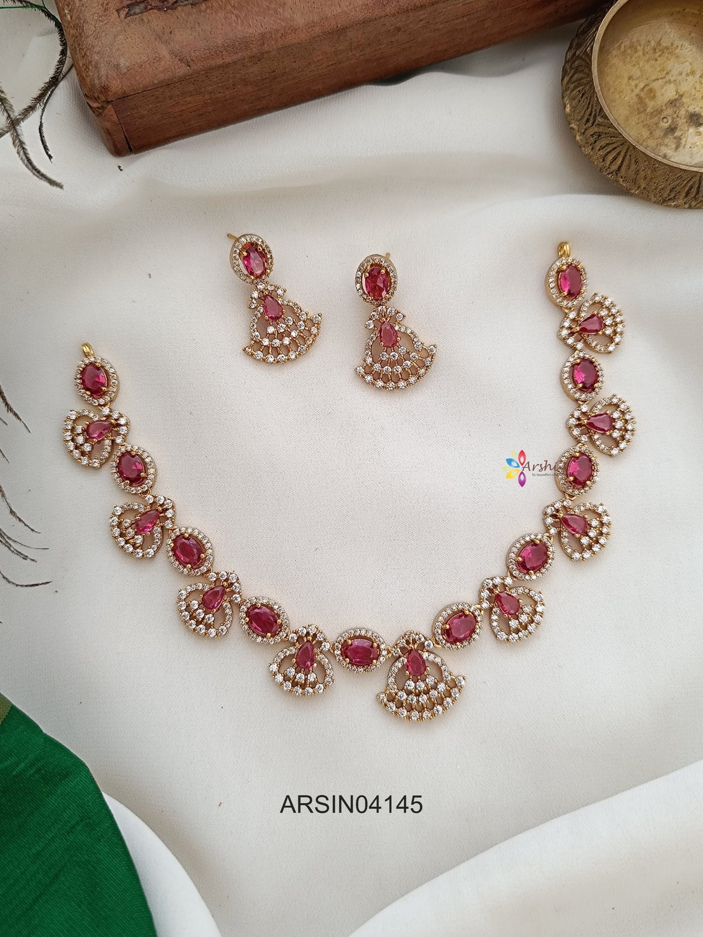 Ruby and White Stone Necklace