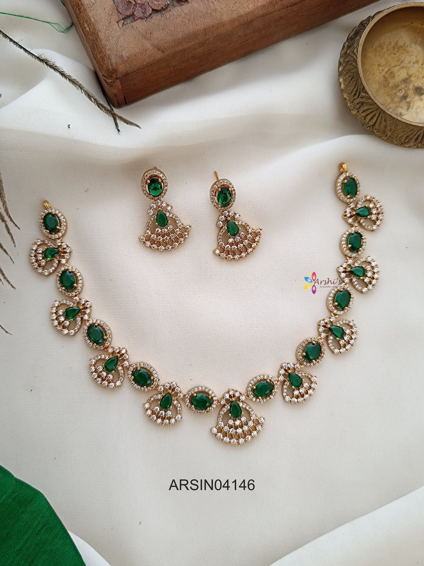 Emerald and White Stone Necklace