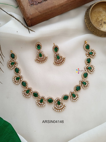Emerald and White Stone Necklace