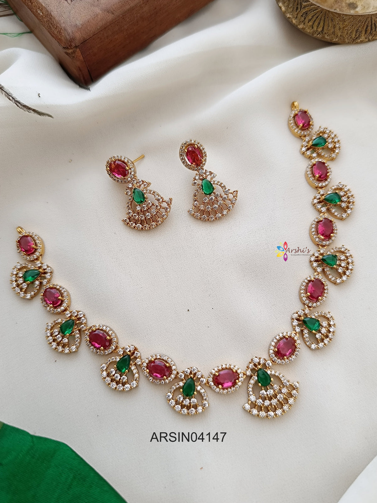 Ruby and Green Stone Necklace