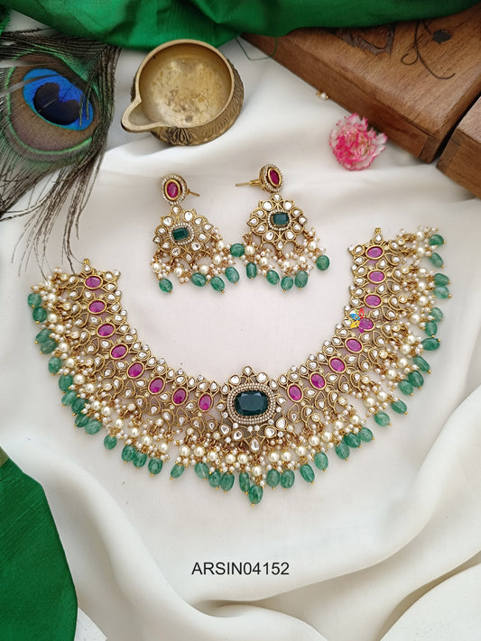 Ruby and Emerald Pearl and Green Drop Necklace