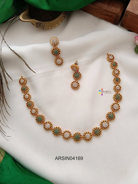 Round Green and White Stone Necklace