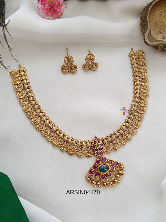 Lakshmi Coin Kemp Stone Pendant Necklace