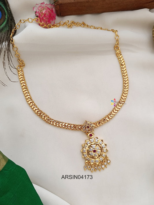 White Stone Pendant Attigai Necklace