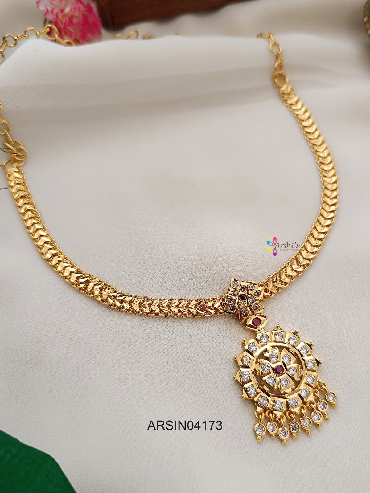 White Stone Pendant Attigai Necklace