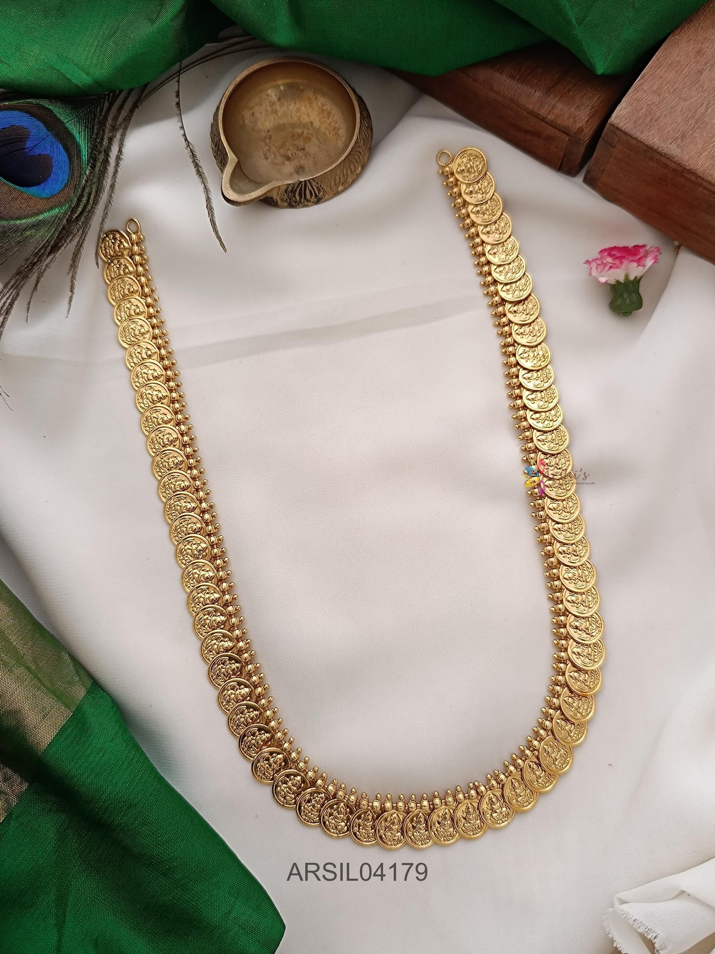 Gold Finish Lakshmi Coin Long Haram