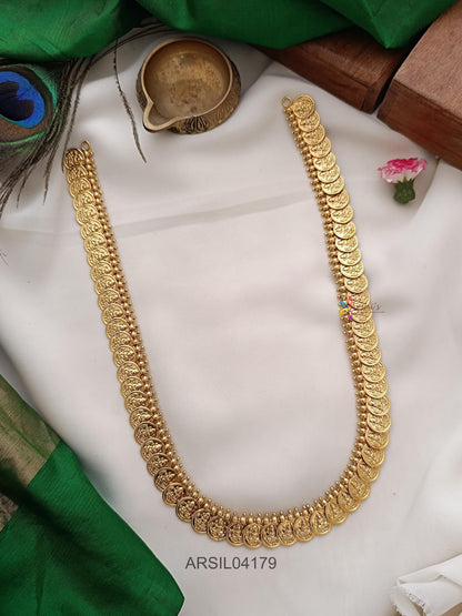 Gold Finish Lakshmi Coin Long Haram