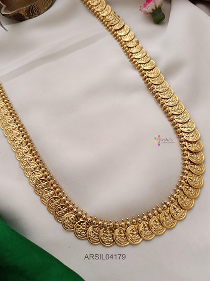 Gold Finish Lakshmi Coin Long Haram