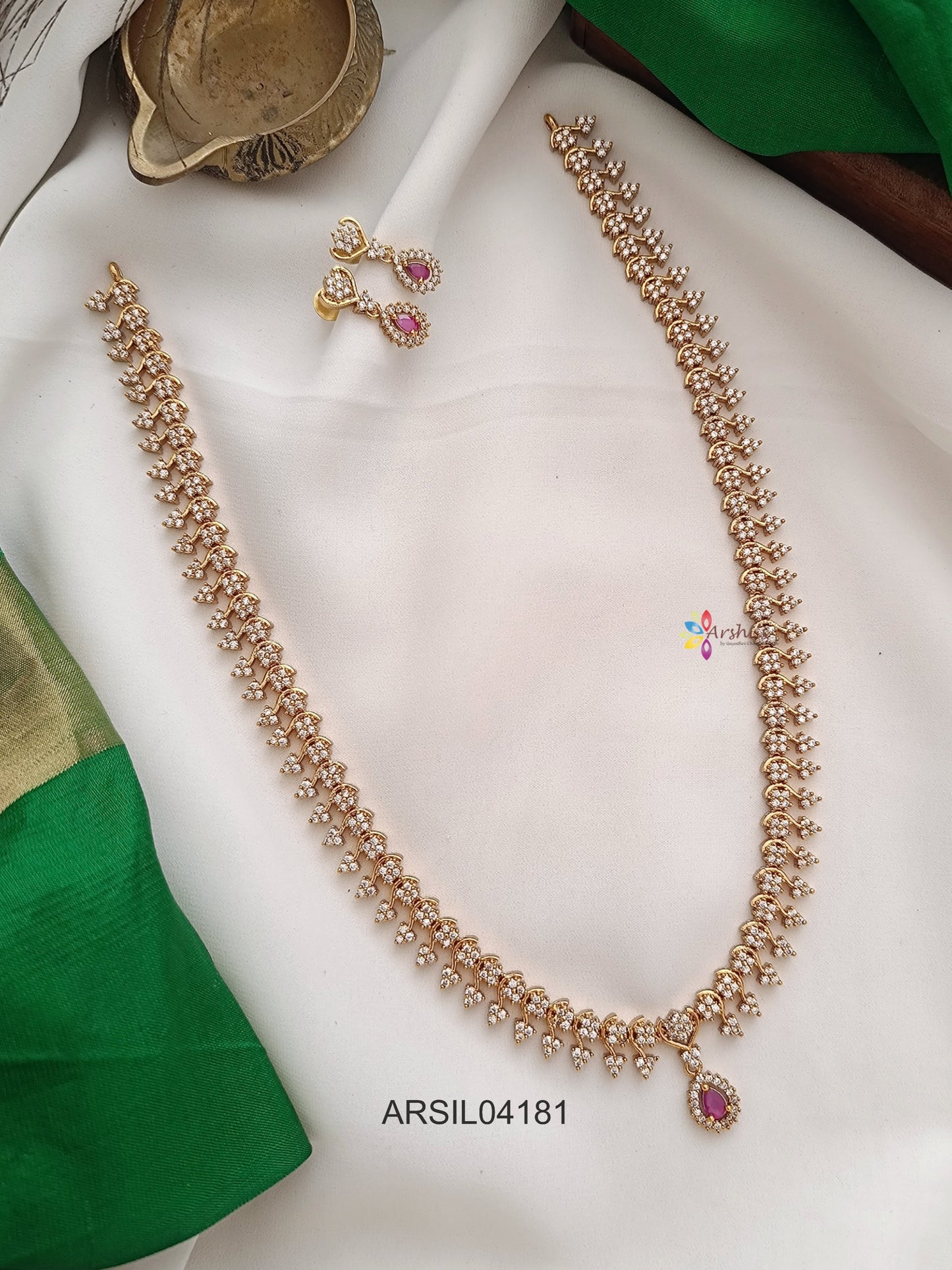 AD White Stone with Ruby Tear Drop Long Haram