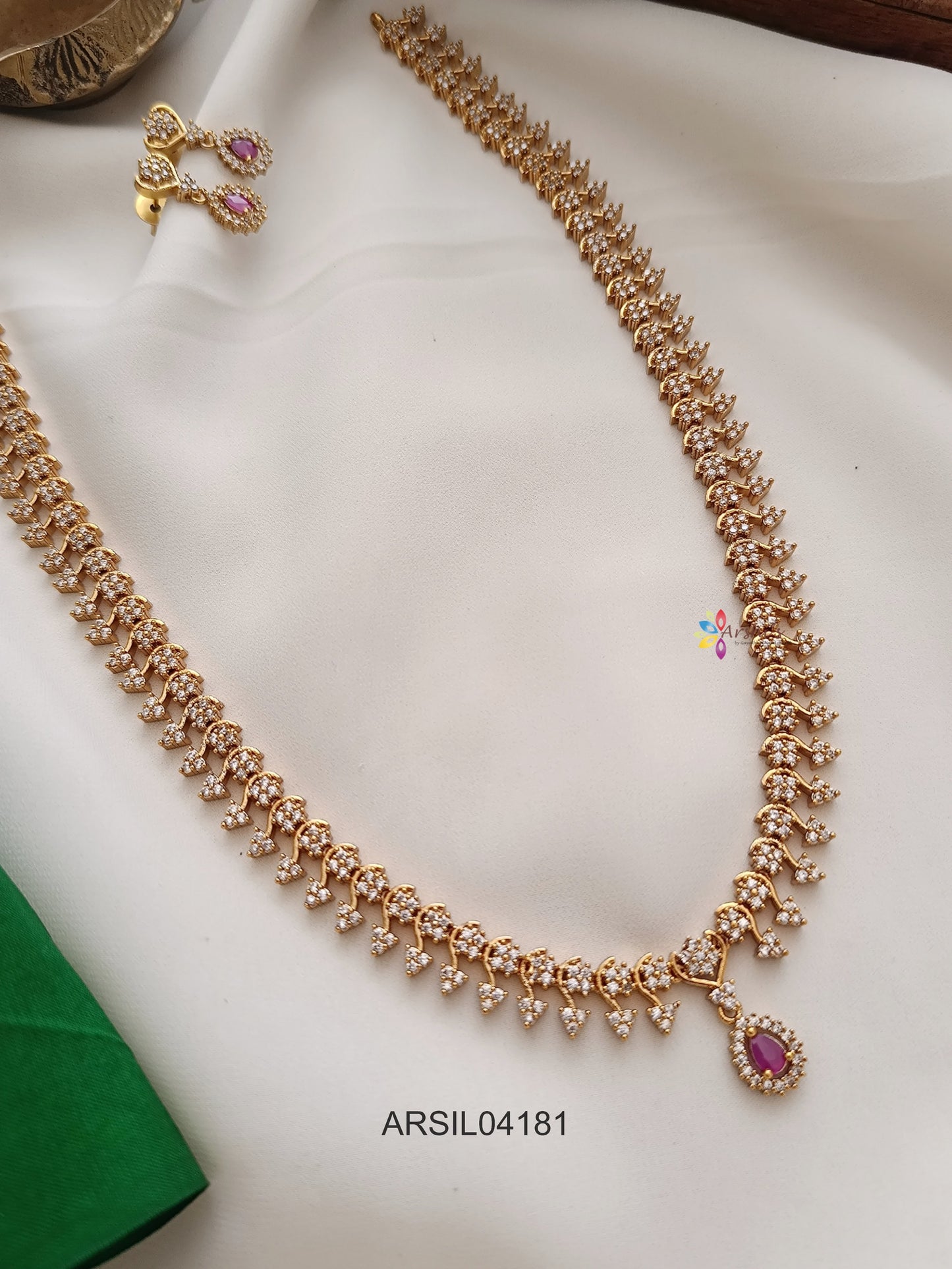 AD White Stone with Ruby Tear Drop Long Haram