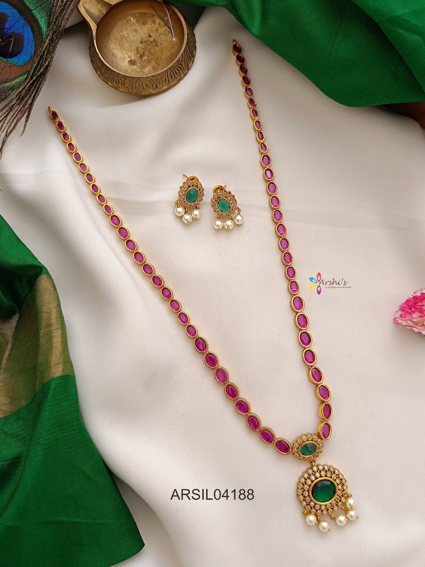 Emerald White Stone Pendant Ruby Long Haram