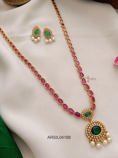 Emerald White Stone Pendant Ruby Long Haram