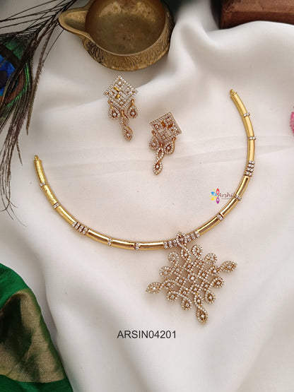 CZ Rangoli Pendant Hasli Necklace