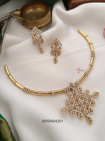 CZ Rangoli Pendant Hasli Necklace
