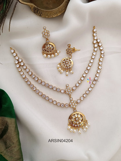 Two Layer AD Stone Attigai Necklace