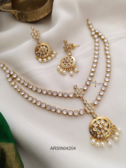 Two Layer AD Stone Attigai Necklace