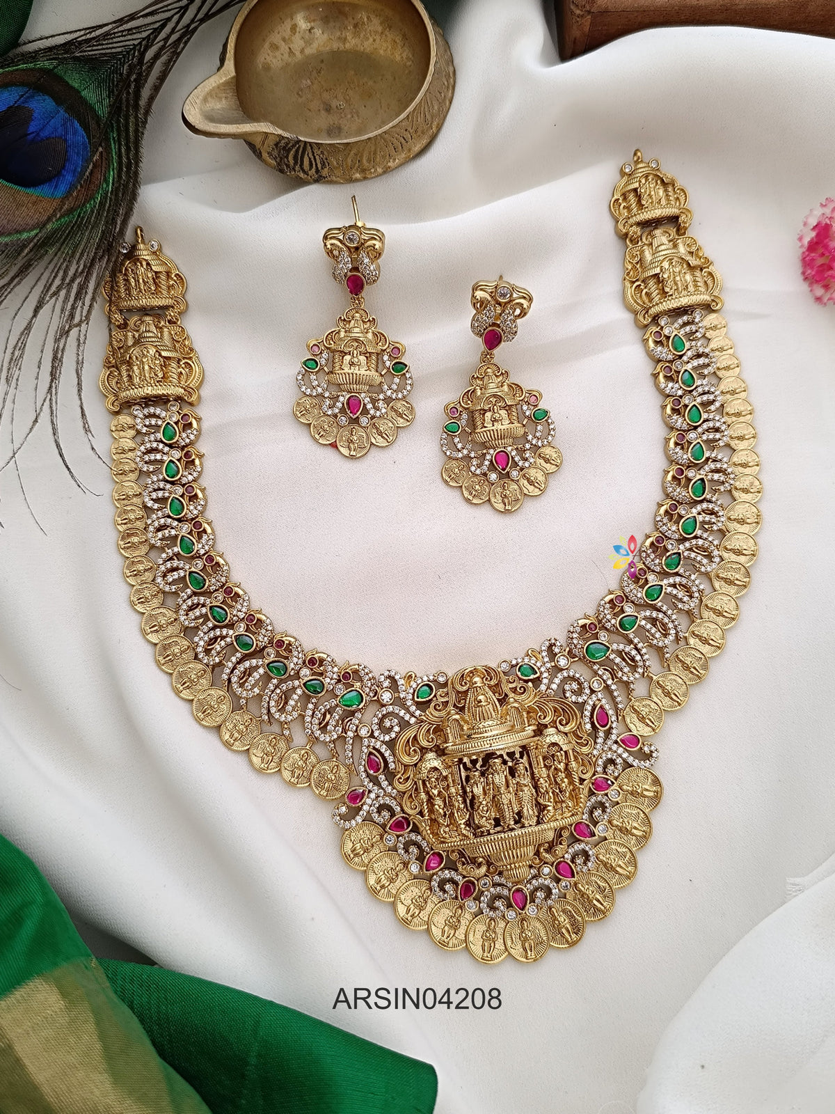 Bridal Seetha Ram Pendant with Kasu Necklace