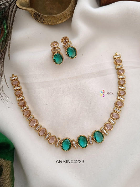 Oval Sea Green Stone Necklace