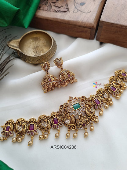 Antique Peacock Ruby and Emerald Choker