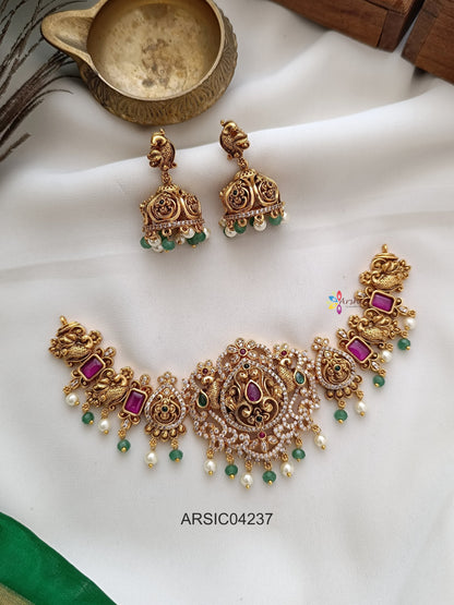 Antique Peacock Ruby and White Stone Choker