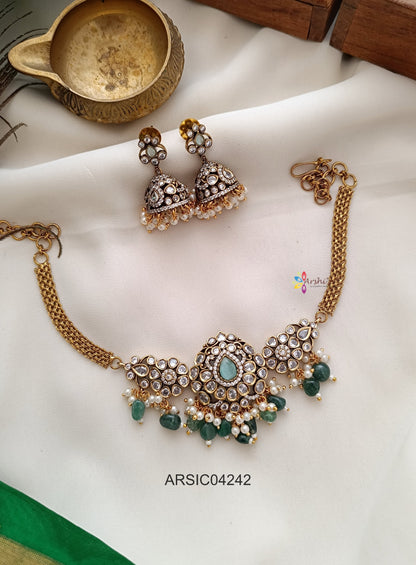 Victorian Pale Green Bead Drops Choker