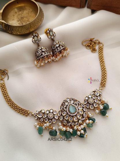 Victorian Pale Green Bead Drops Choker