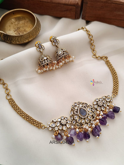 Victorian Purple Bead Drops Choker